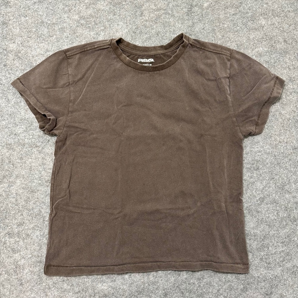 RSQ Shrunken Tee Women XS Brown Short Sleeve Crew Neck Cotton Blend Essential